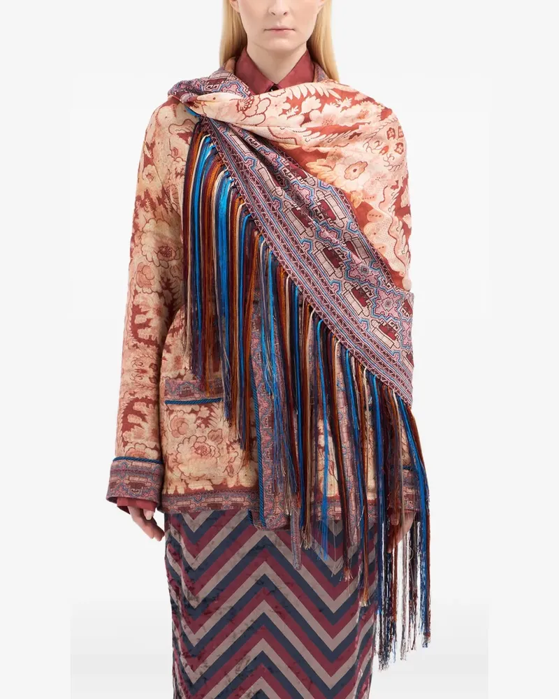 Pierre-Louis Mascia floral-pattern fringed-edges scarf - Braun Braun