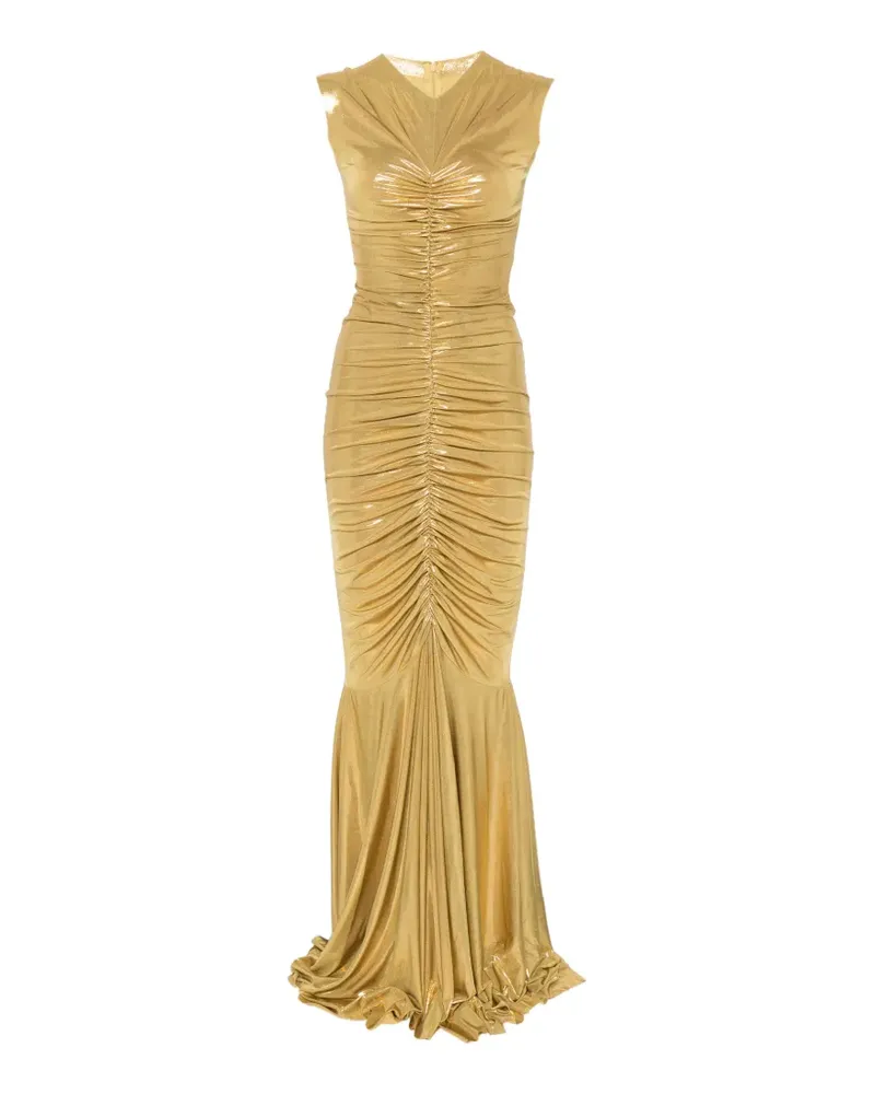 Norma Kamali shirred fishtail maxi dress - Gold Gold