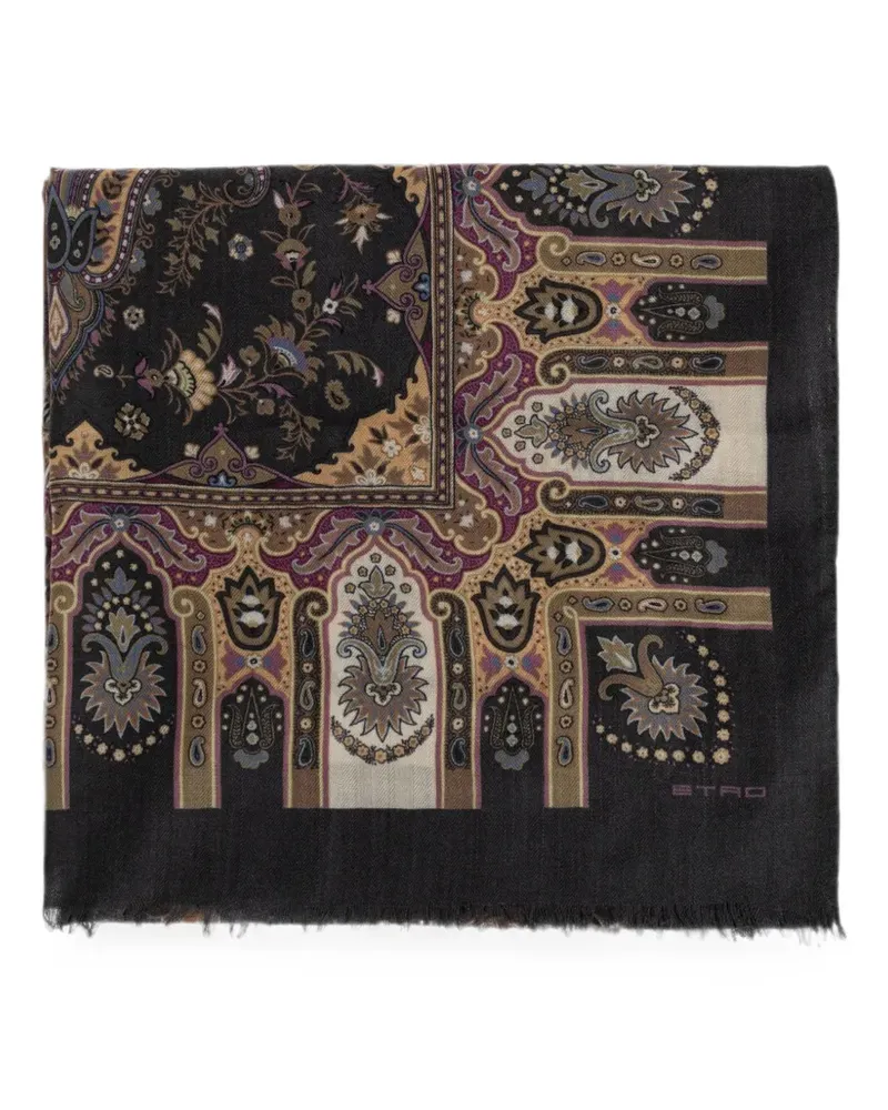 Etro Ausgefranster Schal mit Paisley-Print - Schwarz Schwarz