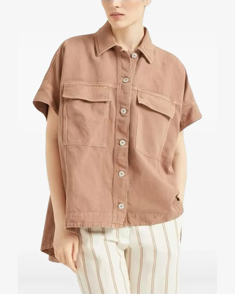 Brunello Cucinelli Monili-trimmed chest-pocket shirt - Braun Braun