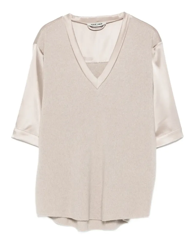 MAX&MOI silk-panelled fine-knit T-shirt - Nude Nude