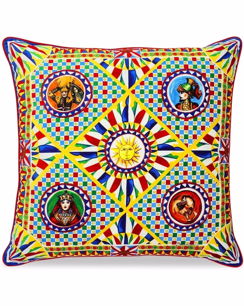 Dolce & Gabbana Großes Samtkissen mit Carretto-Print - Gelb Gelb