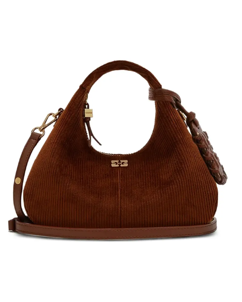 Ganni Mini Tasche aus braunem Cord Braun