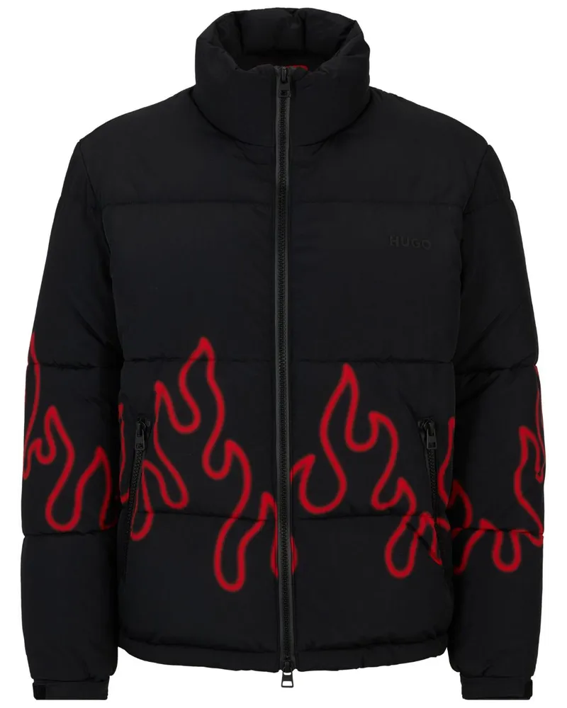 HUGO BOSS Gesteppte Jacke mit Flammen-Print - Schwarz Schwarz
