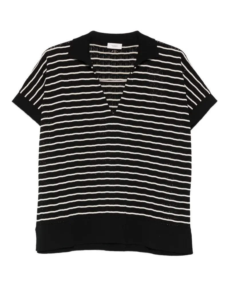 AGNONA striped V-neck T-shirt - Schwarz Schwarz