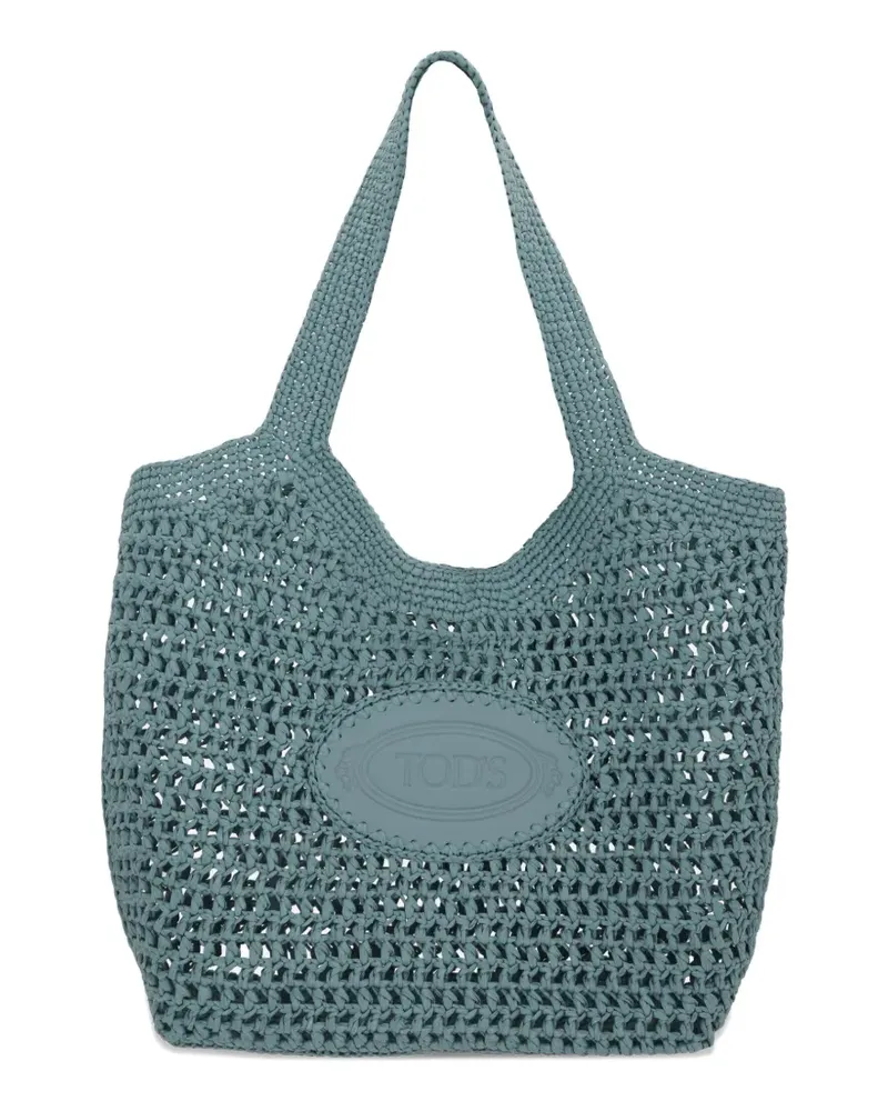 TOD'S logo-patch crochet-knit tote bag - Blau Blau
