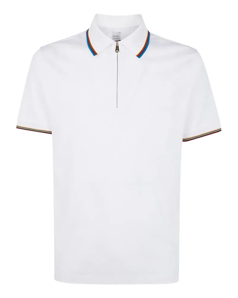 Paul Smith zip-neck striped-detail polo shirt - Weiß Weiß