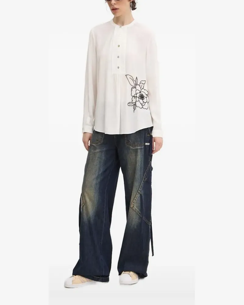 Desigual Bluse mit Perlenblumen - Weiß Weiß
