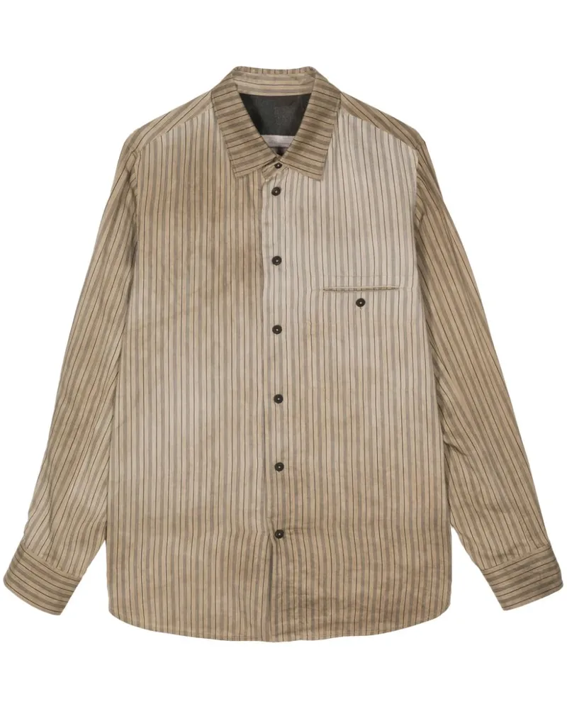 Ziggy Chen faded-effect striped shirt Nude