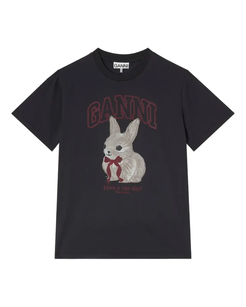 Ganni T-Shirt mit Hasen-Print - Grau Grau