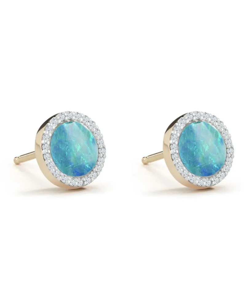 MATEO 14kt Gelbgoldohrstecker mit Diamanten und Opal Gold