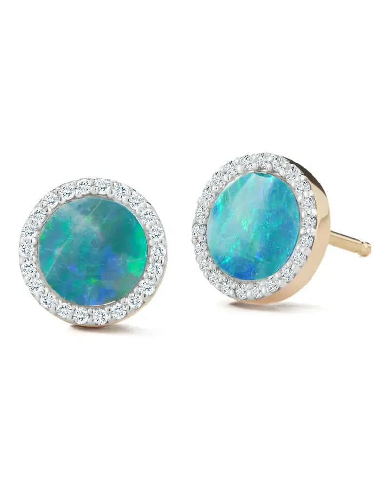 MATEO 14kt Gelbgoldohrstecker mit Diamanten und Opal Gold