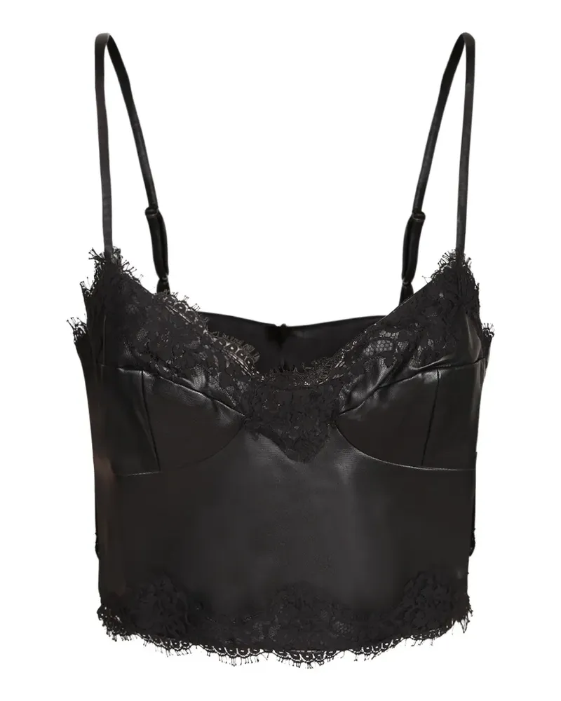 Ermanno Scervino Tanktop aus Leder mit Spitzenbesatz - Schwarz Schwarz