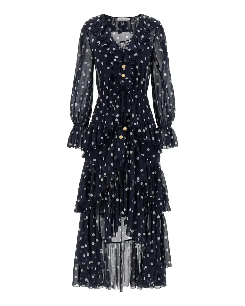 Self-Portrait polka-dot ruffled asymmetric dress - Blau Blau