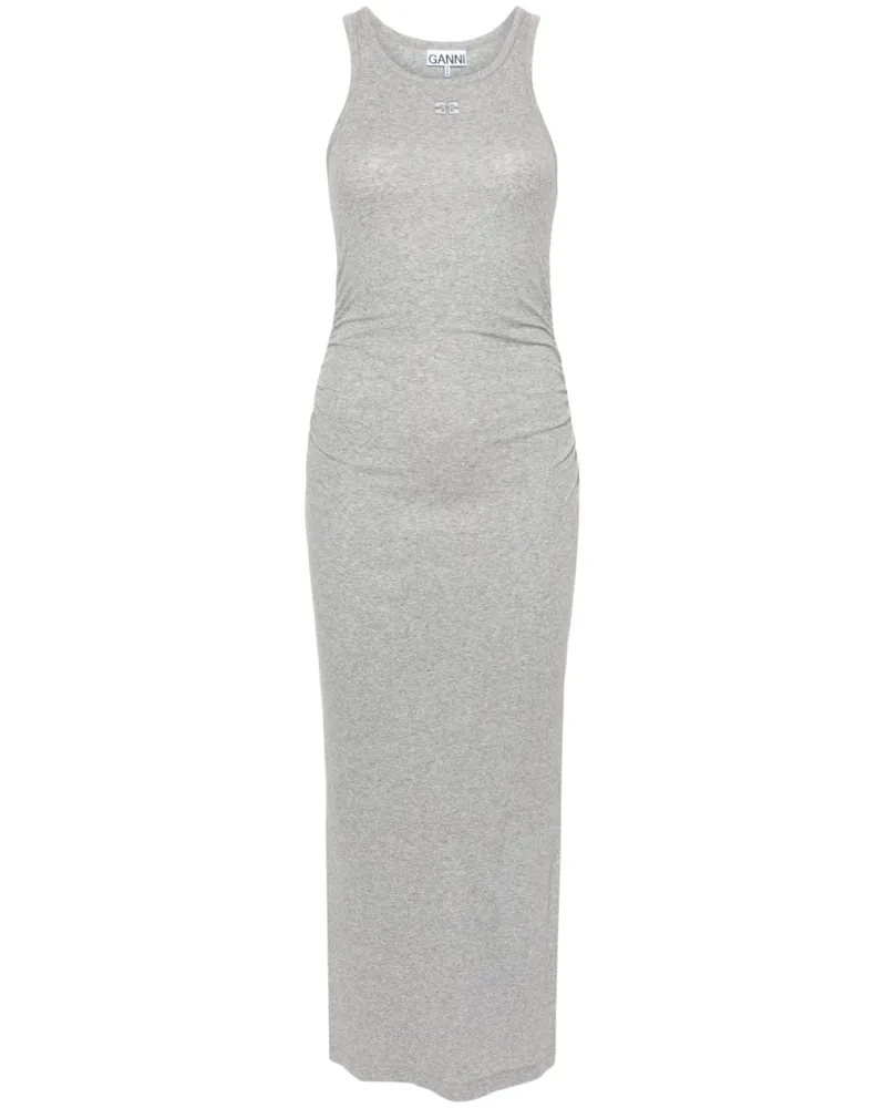Ganni Geripptes Midikleid - Grau Grau