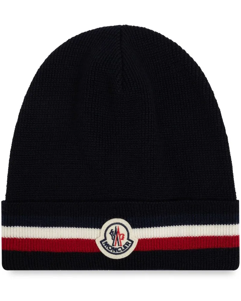 Moncler Beanie mit Logo-Patch - Blau Blau