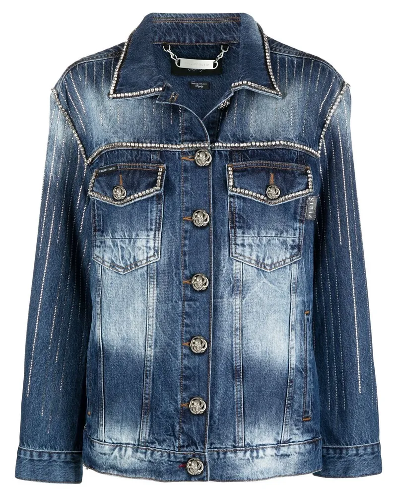 Philipp Plein Jeansjacke mit Kristallverzierung Blau