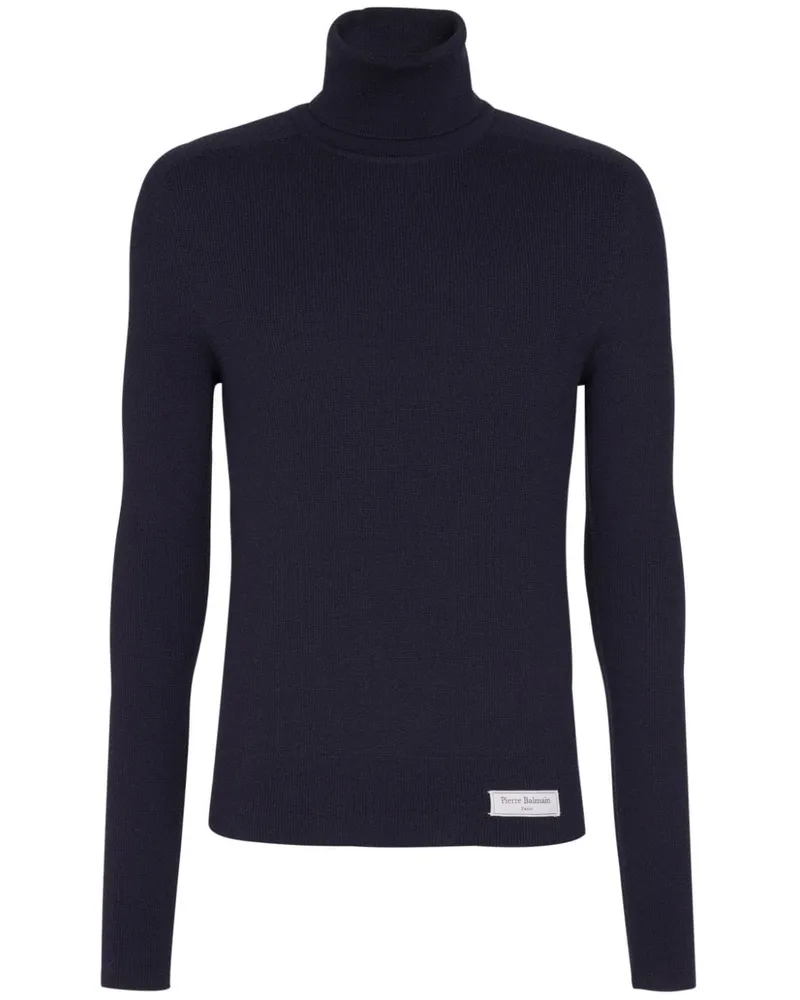 Balmain Merinopullover mit Logo-Tag - Blau Blau