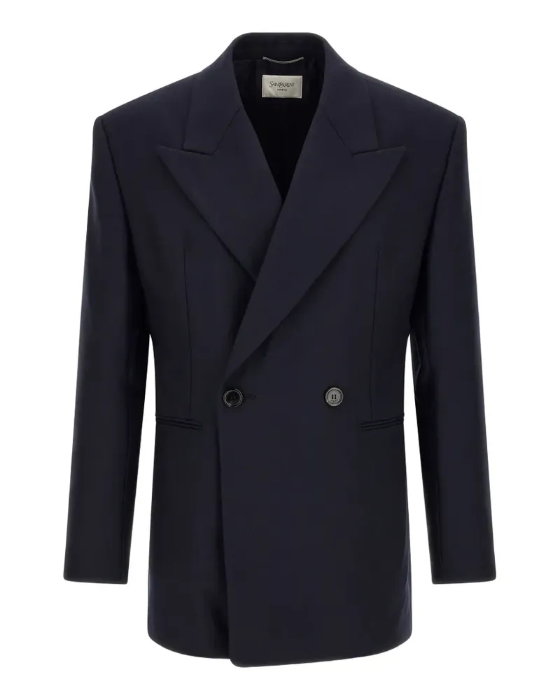 Saint Laurent Doppelreihige Jacke aus Woll-Gabardine - Blau Blau