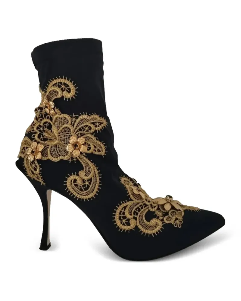 Dolce & Gabbana Kristallverzierte Stiefeletten mit Spitzenapplikation - Schwarz Schwarz