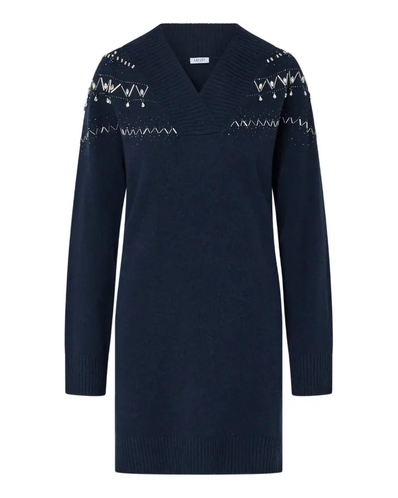 Liu Jo Strickkleid mit Schmuckstickerei - Blau Blau