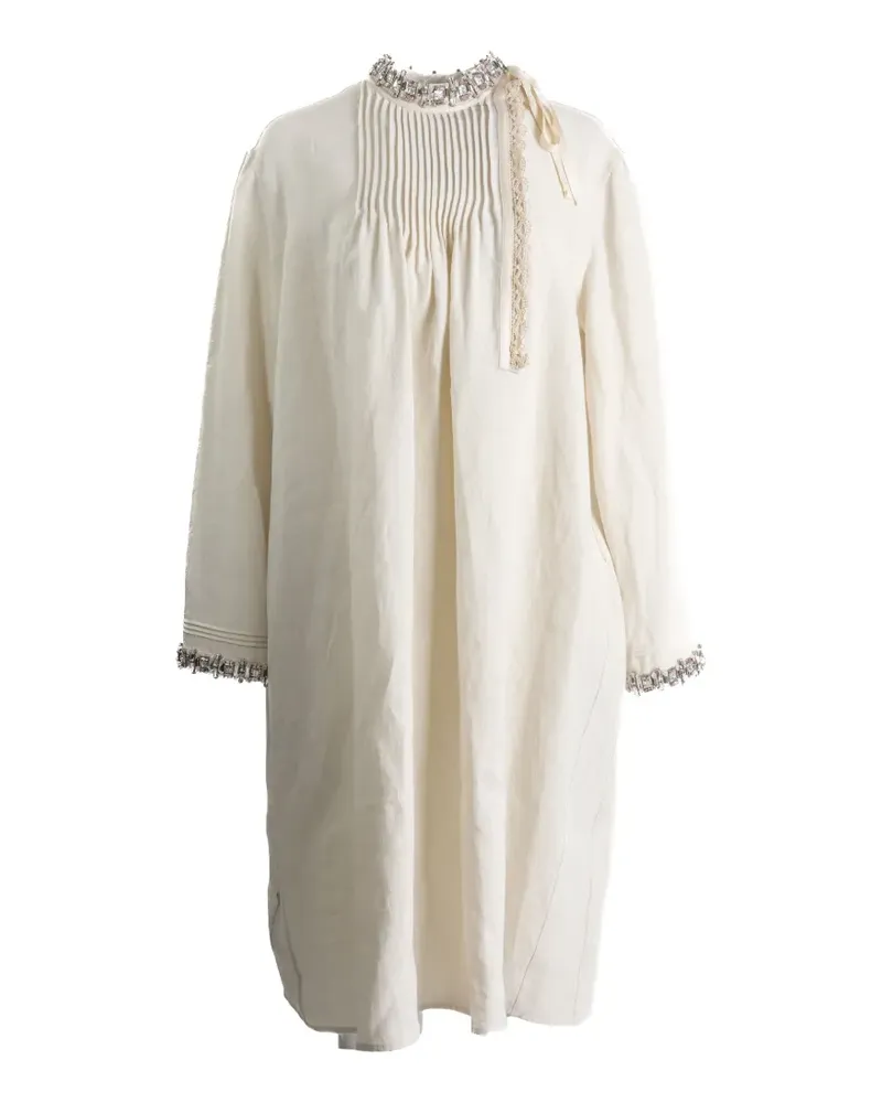 Prada pleated embellished-neck dress - Nude Nude