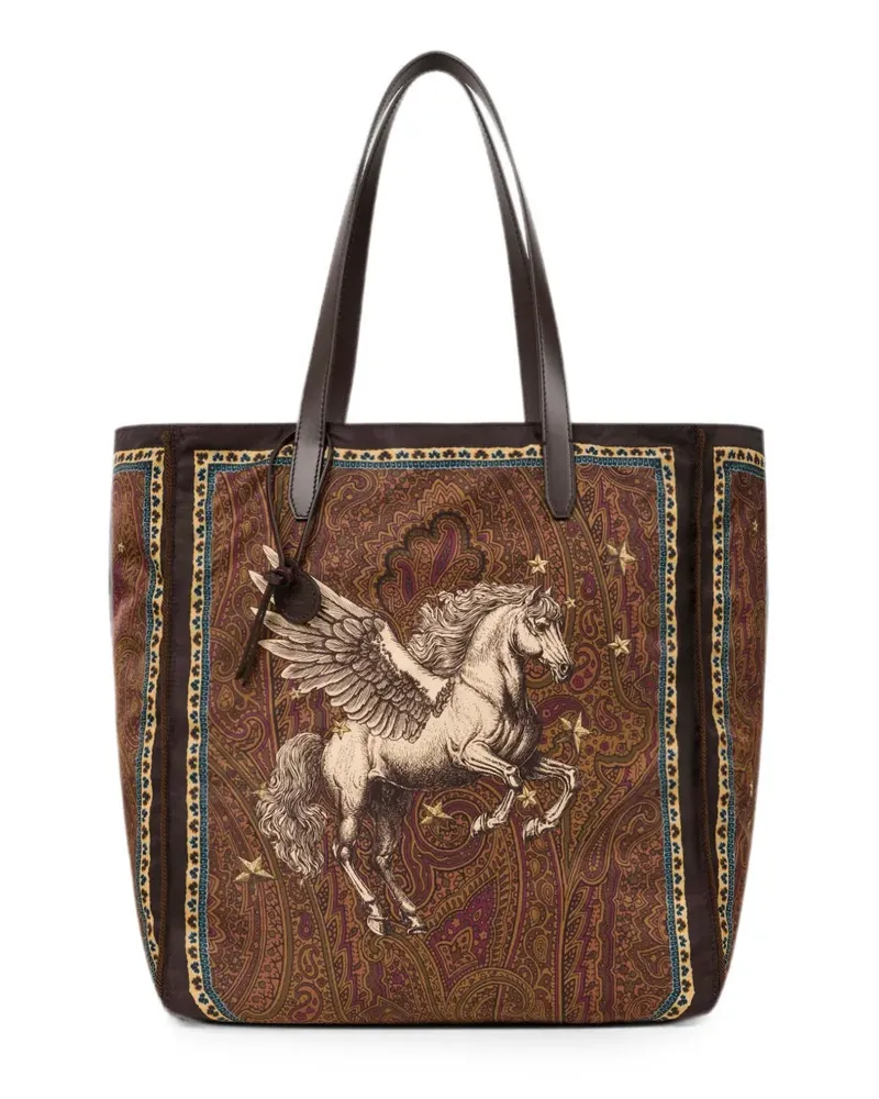 Etro nylon tote bag with Pegaso print and Arnica motif - Braun Braun