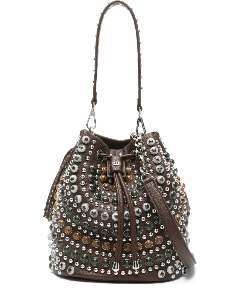 LA CARRIE Andromeda studded drawstring bucket bag - Braun Braun