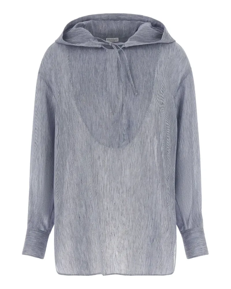 Brunello Cucinelli micro-striped hooded shirt - Blau Blau