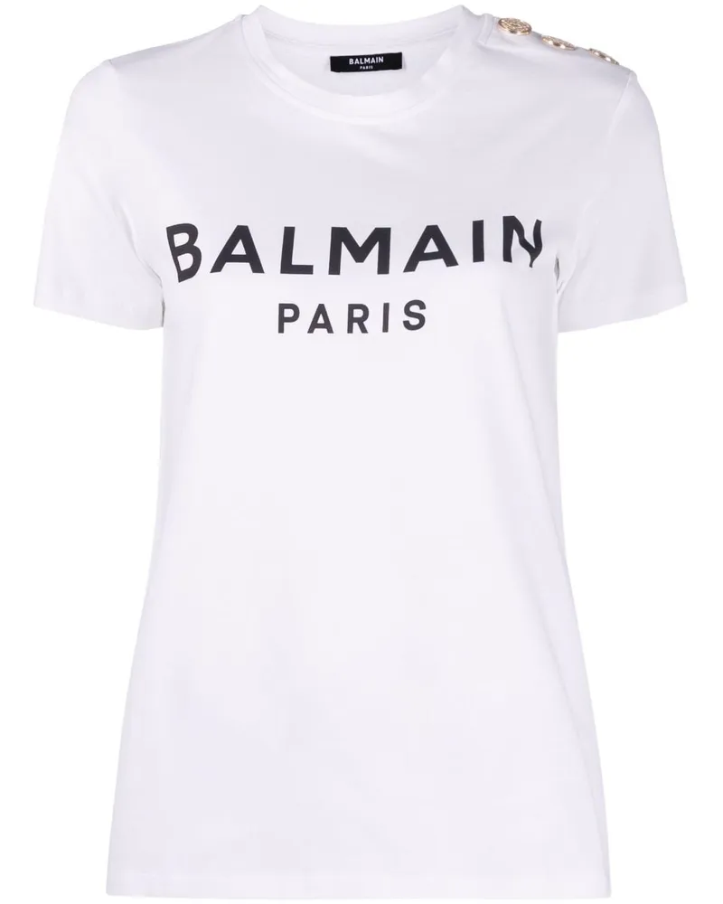 Balmain T-Shirt mit Zierknöpfen - Weiß Weiß
