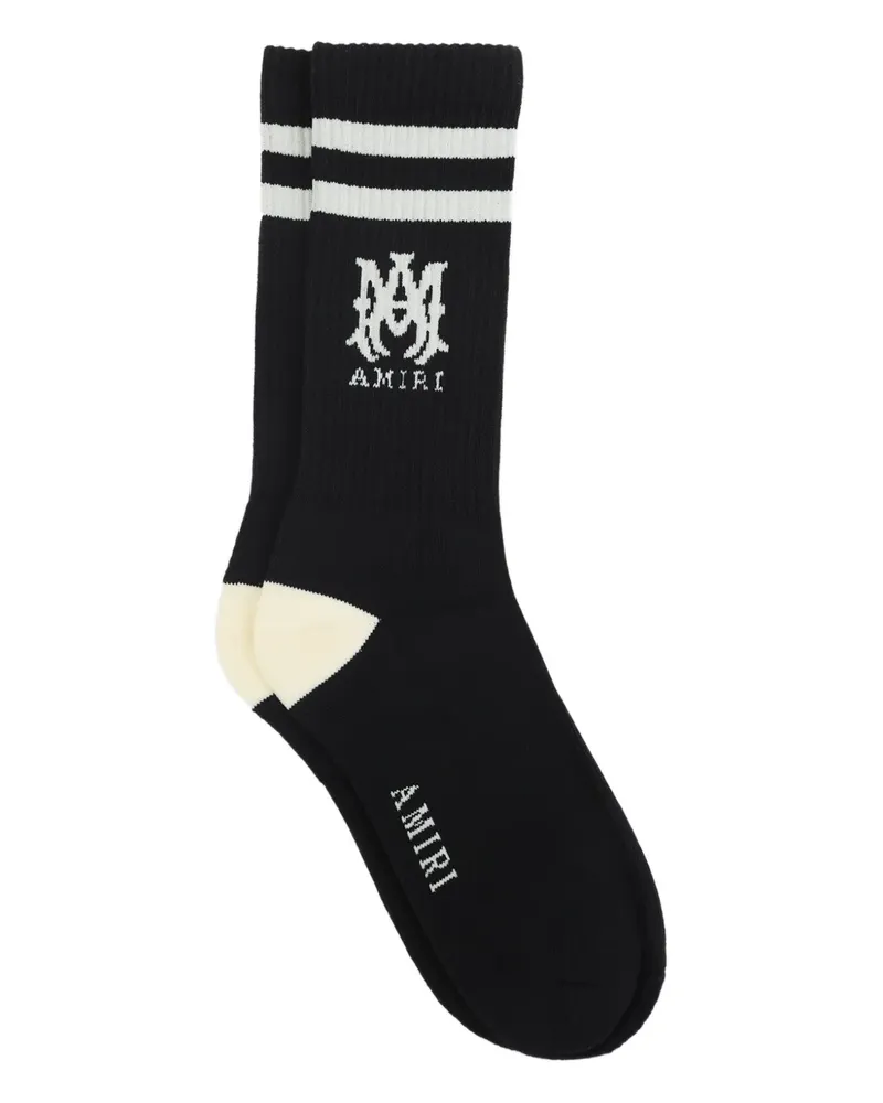 Amiri Gestreifte Socken mit Logo - Schwarz Schwarz