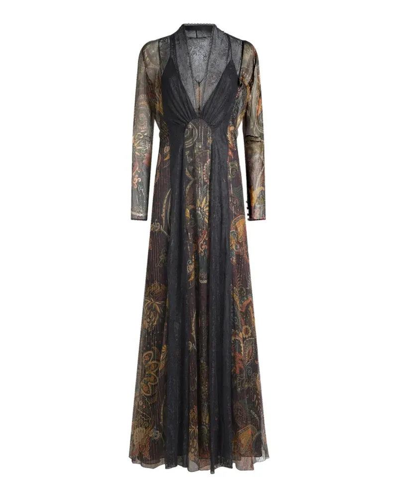 Etro long dress in silk with lace and floral motif - Schwarz Schwarz