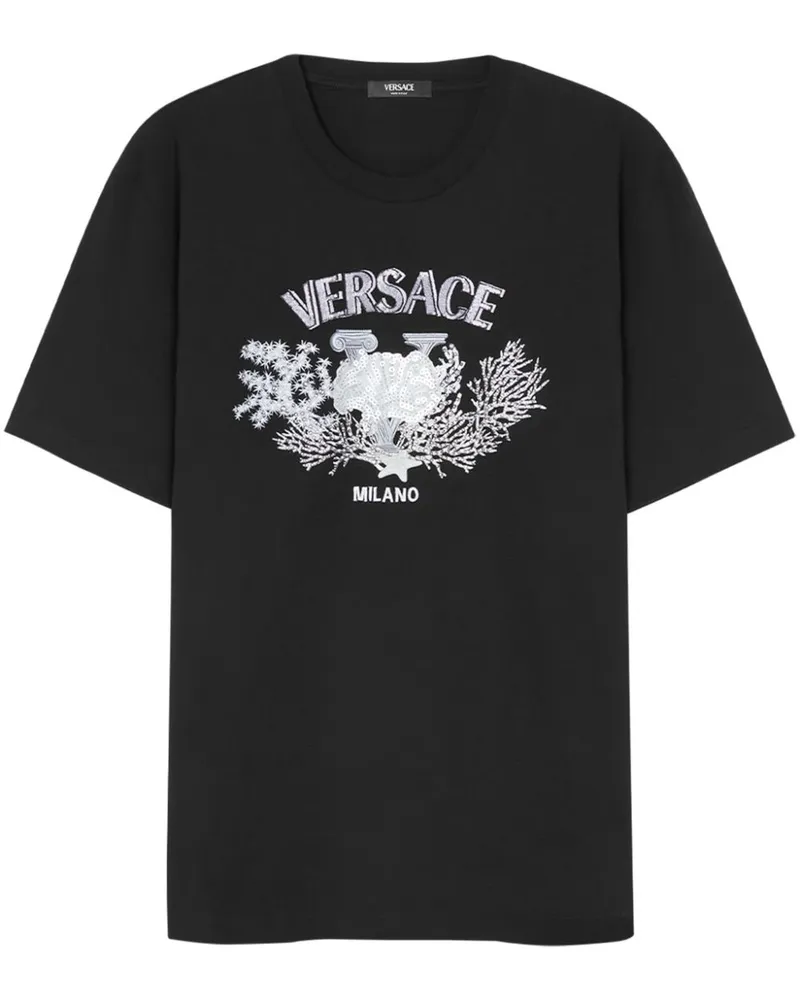 Versace University Coral T-Shirt mit Stickerei - Schwarz Schwarz