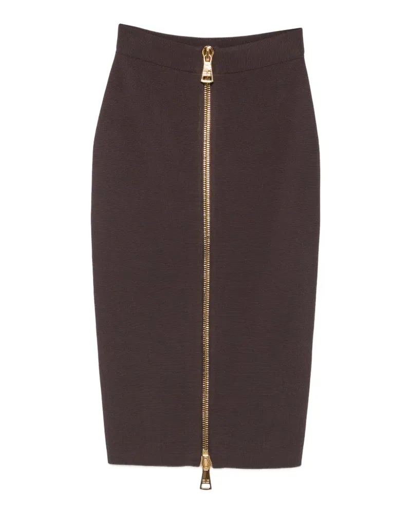 Elisabetta Franchi front-zip pencil midi skirt - Braun Braun