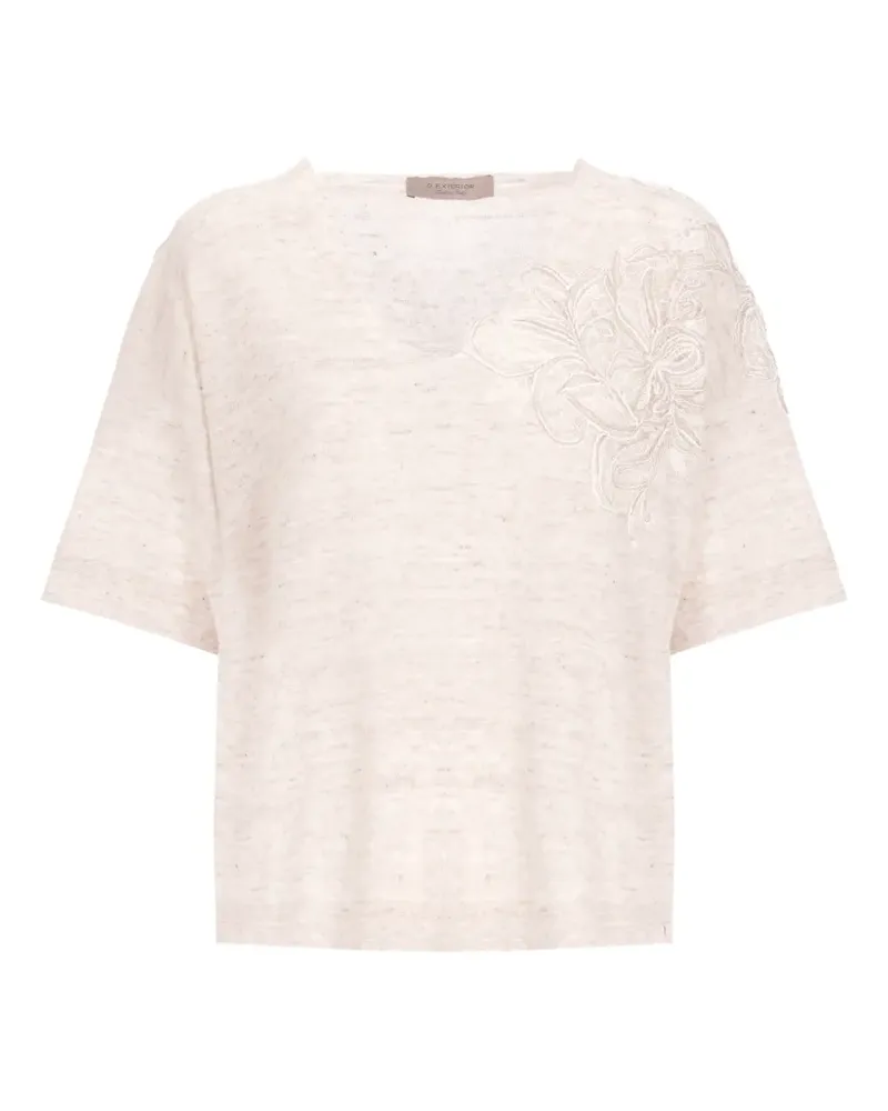 D.EXTERIOR floral-lace T-shirt - Nude Nude