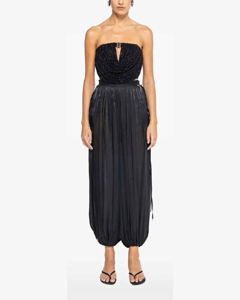 NISSA crystal-embellished tulle crop top - Schwarz Schwarz