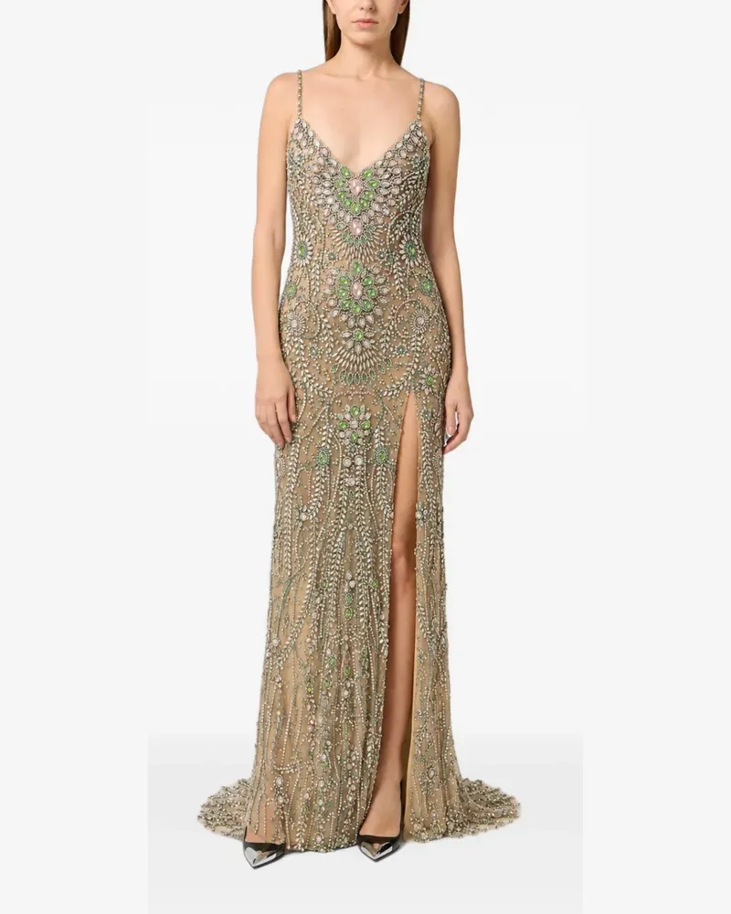 Philipp Plein Maxikleid aus Tüll mit Kristallen - Nude Nude