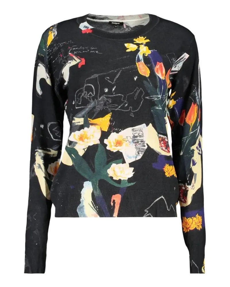 Desigual Pullover mit Blumenprint - Schwarz Schwarz