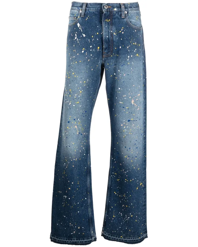 OFF-WHITE Gerade Jeans mit Farbklecks-Print Blau