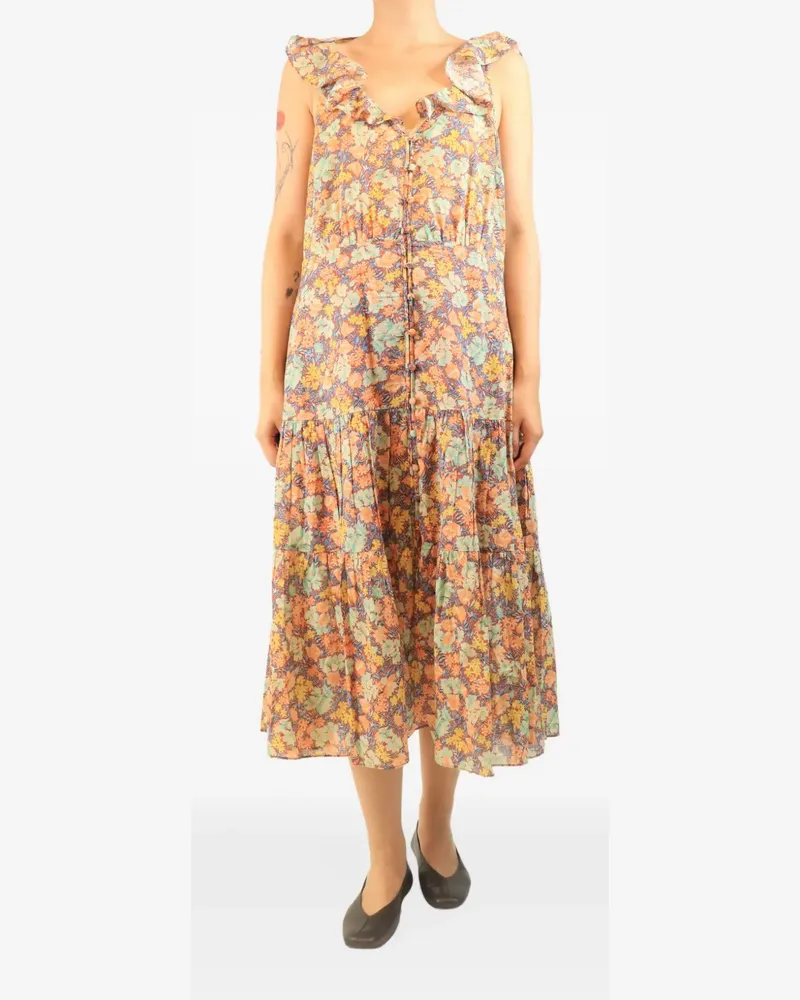 Veronica Beard floral-print ruffled midi dress - Orange Orange