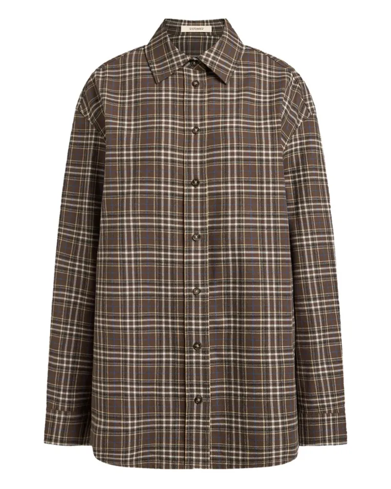 12 STOREEZ Kariertes Flanellhemd - Braun Braun