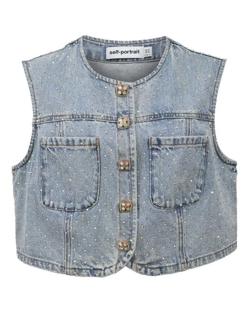 Self-Portrait Geknöpftes Jeanstop mit Strass - Blau Blau