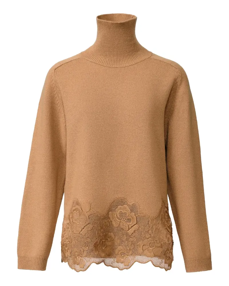 Fabiana Filippi Rollkragenpullover mit Spitzenbesatz - Nude Nude