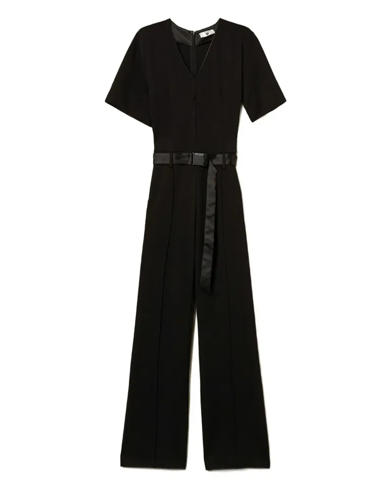 Twin-Set V-Ausschnitt-Jumpsuit mit Schnalle - Schwarz Schwarz