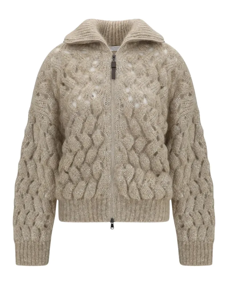 Brunello Cucinelli Dazzling Zigzag Cables chunky-knit cardigan - Nude Nude