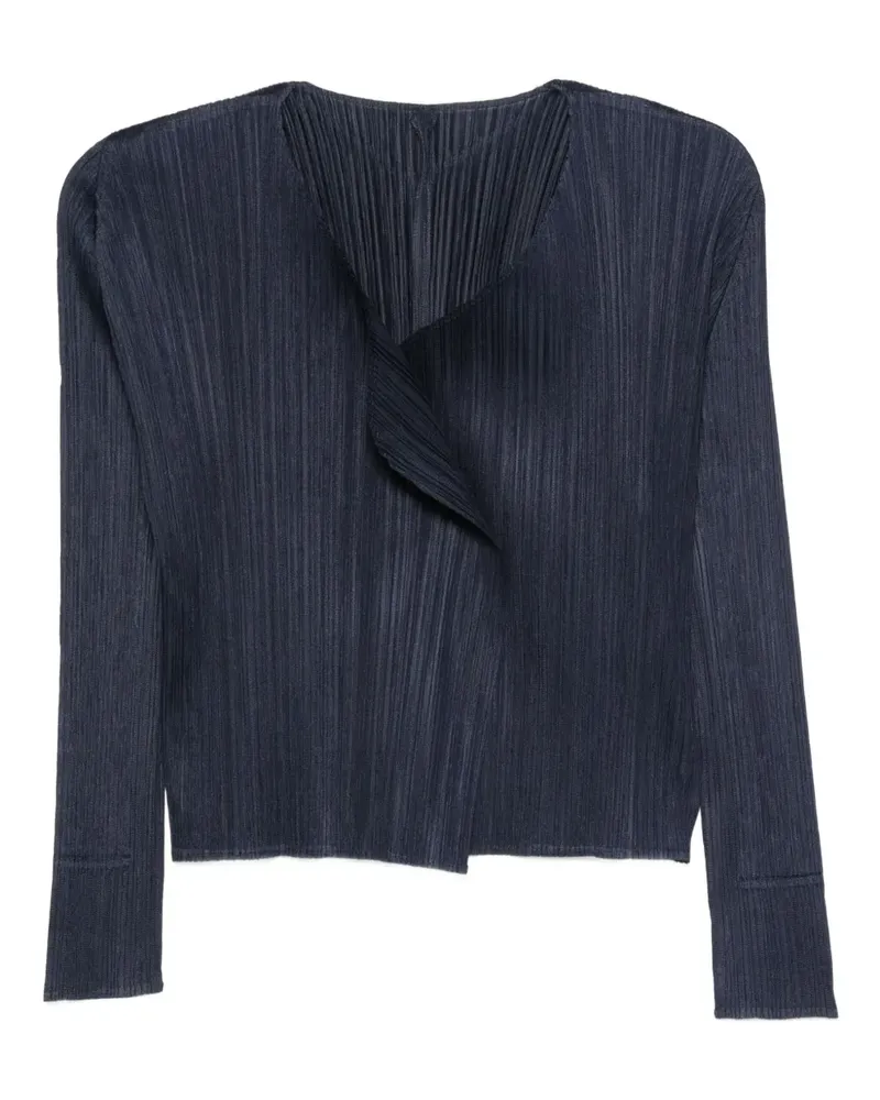 Issey Miyake pleated asymmetric-neckline top - Blau Blau