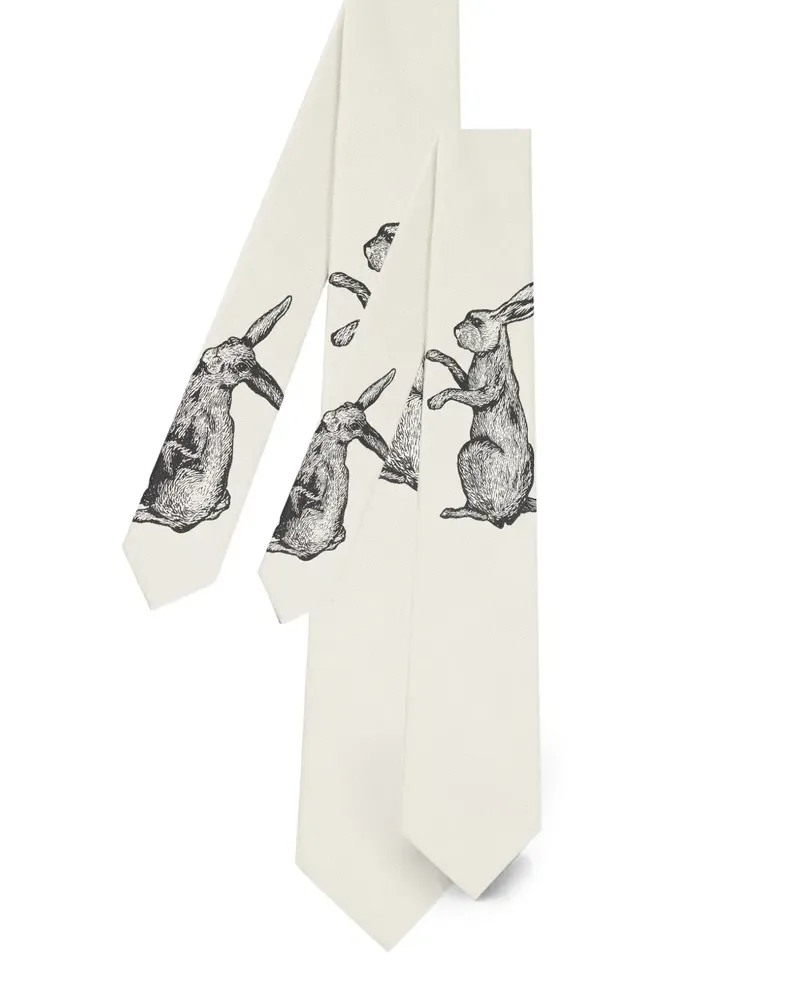 Paul Smith Krawatte mit Kaninchen-Jacquard aus weißer Seide - Nude Nude