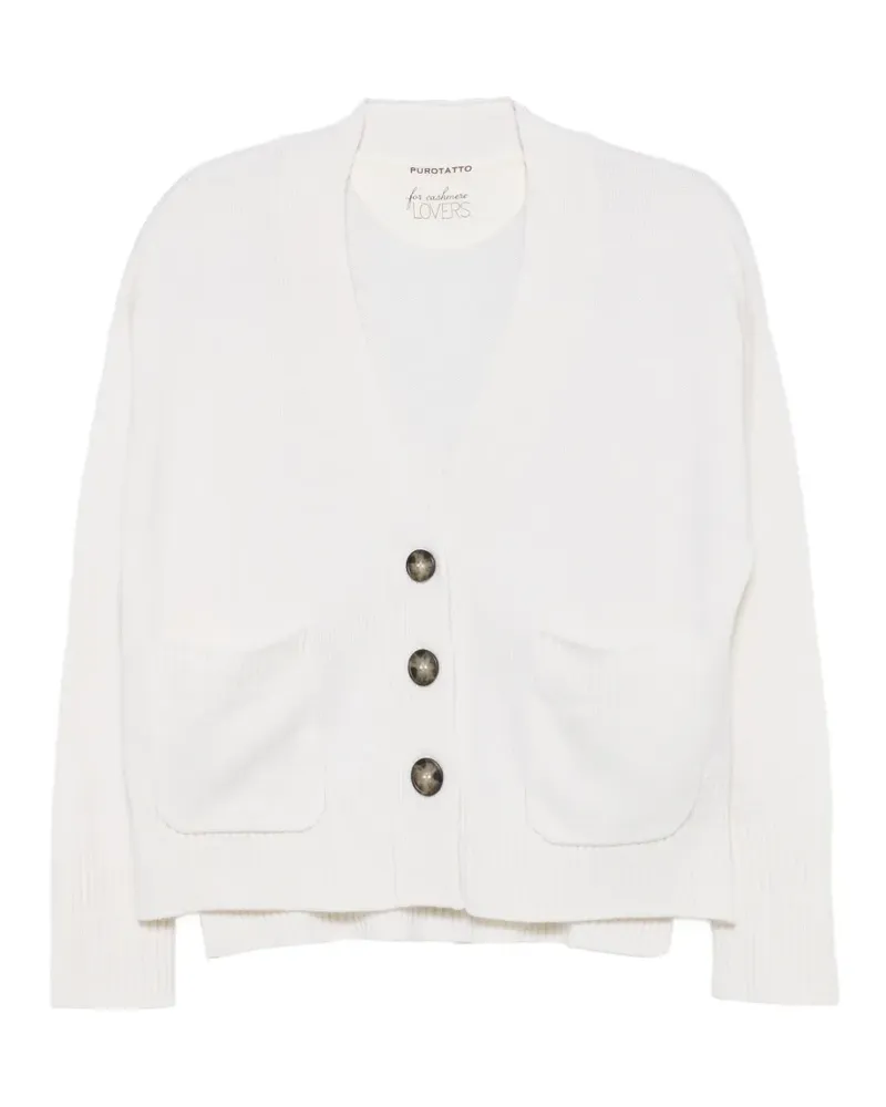 Purotatto Geknöpfter Cardigan mit aufgesetzten Taschen - Weiß Weiß