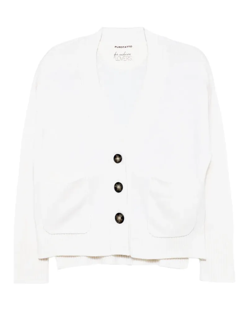 Purotatto Geknöpfter Cardigan mit aufgesetzten Taschen - Weiß Weiß