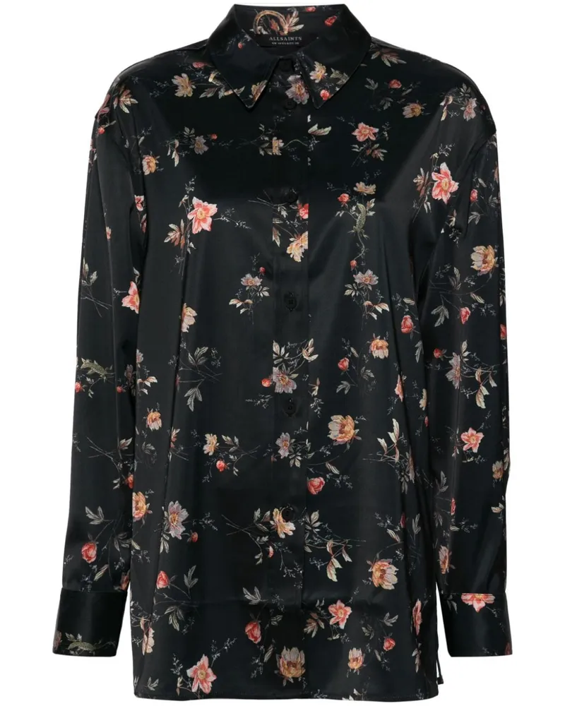 AllSaints Louisa Satinhemd mit blumigen Print - Schwarz Schwarz